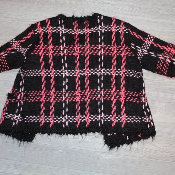 TALBOTS Petite Wool Blend Cardigan Plaid Sweater Black/Pink/Coral Size M - Picture 5 of 5